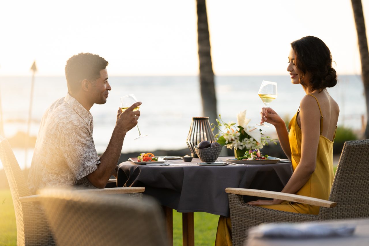 two people dining ocean front